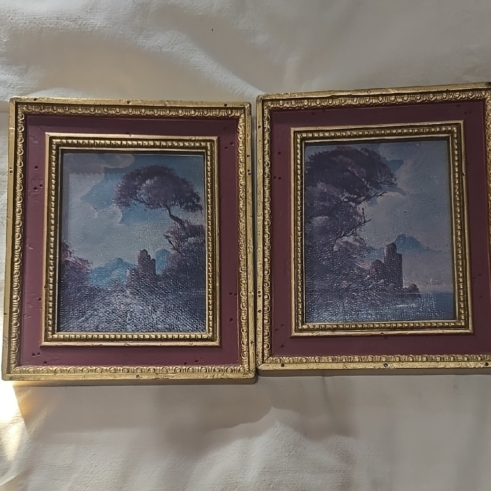 Elegant Gold and Purple Framed Art Set